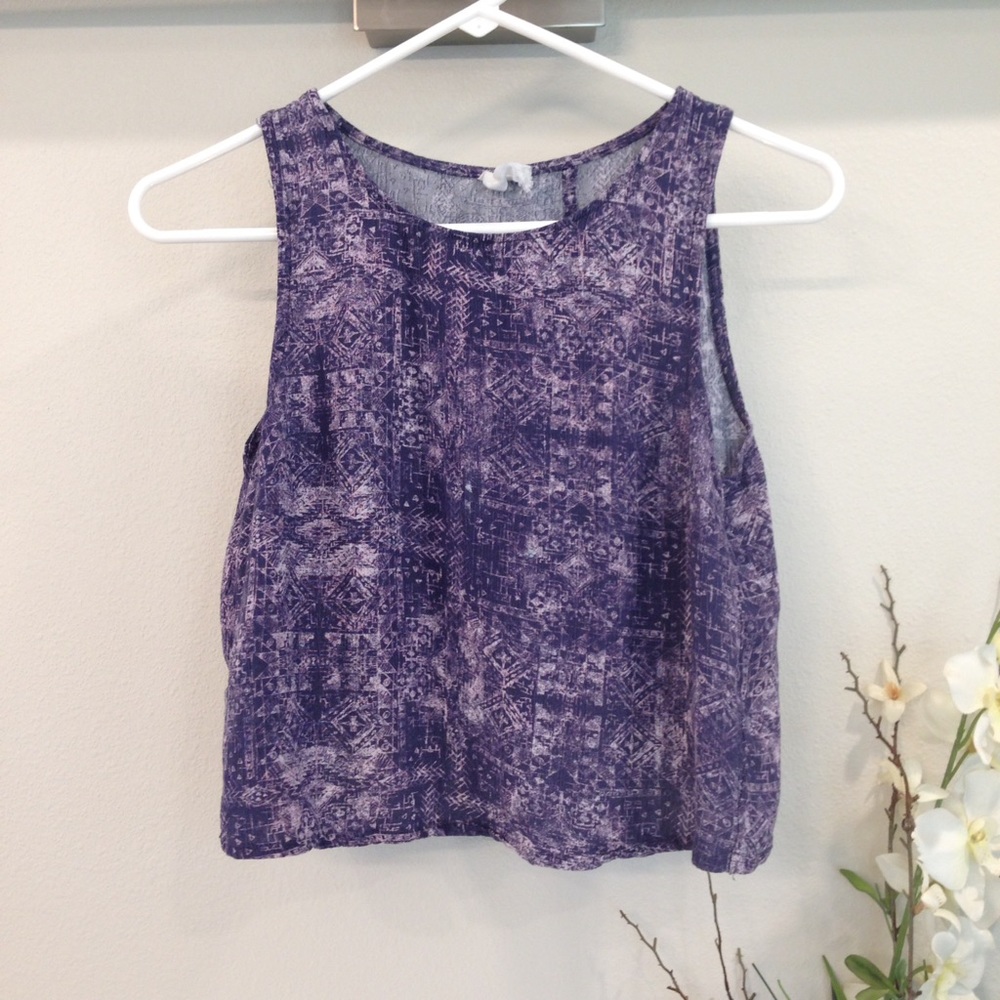 Purple Tribal Print Crop Tank Top S