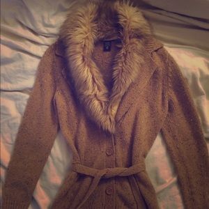 Super cute tan button up sweater