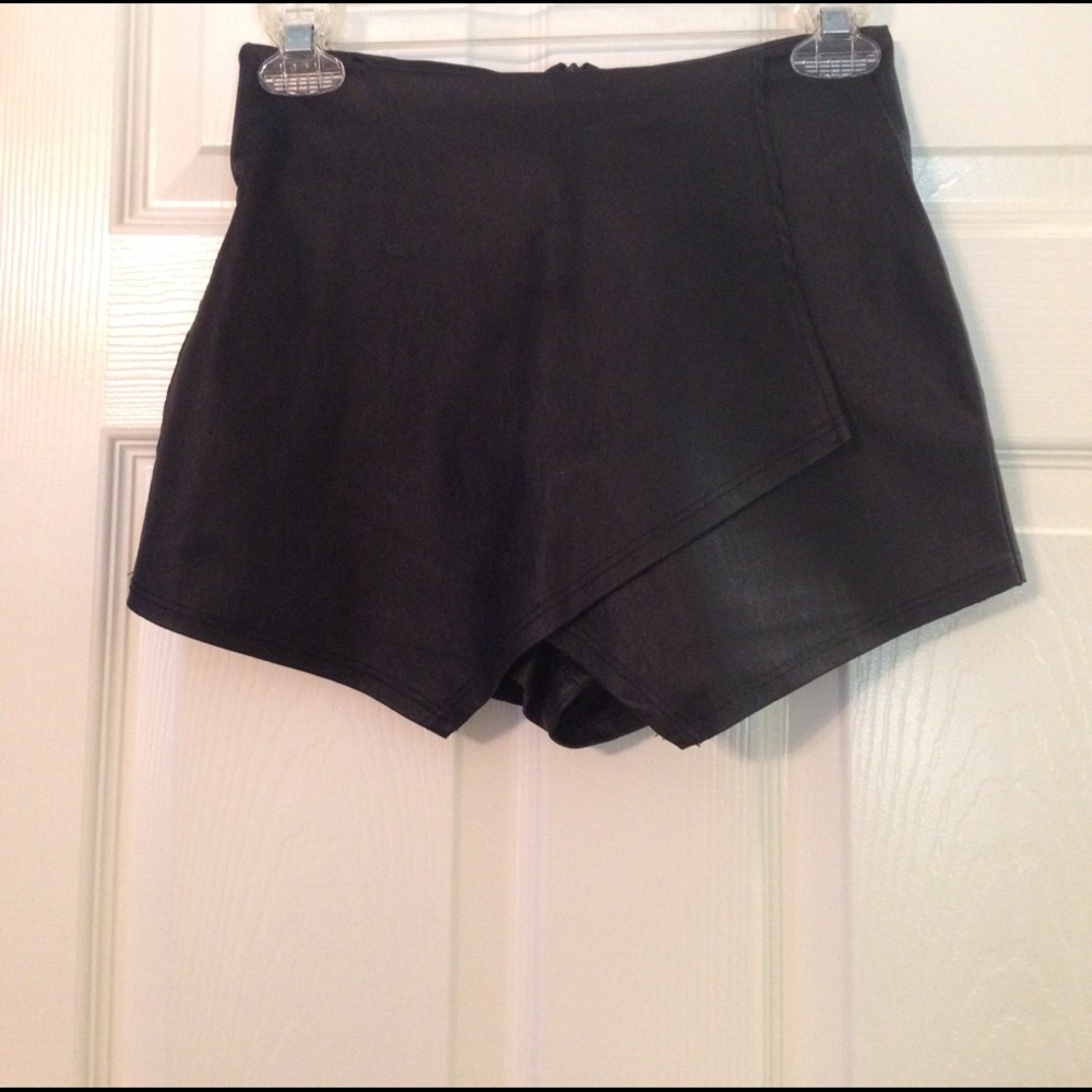 Faux Leather Asymmetrical Skort