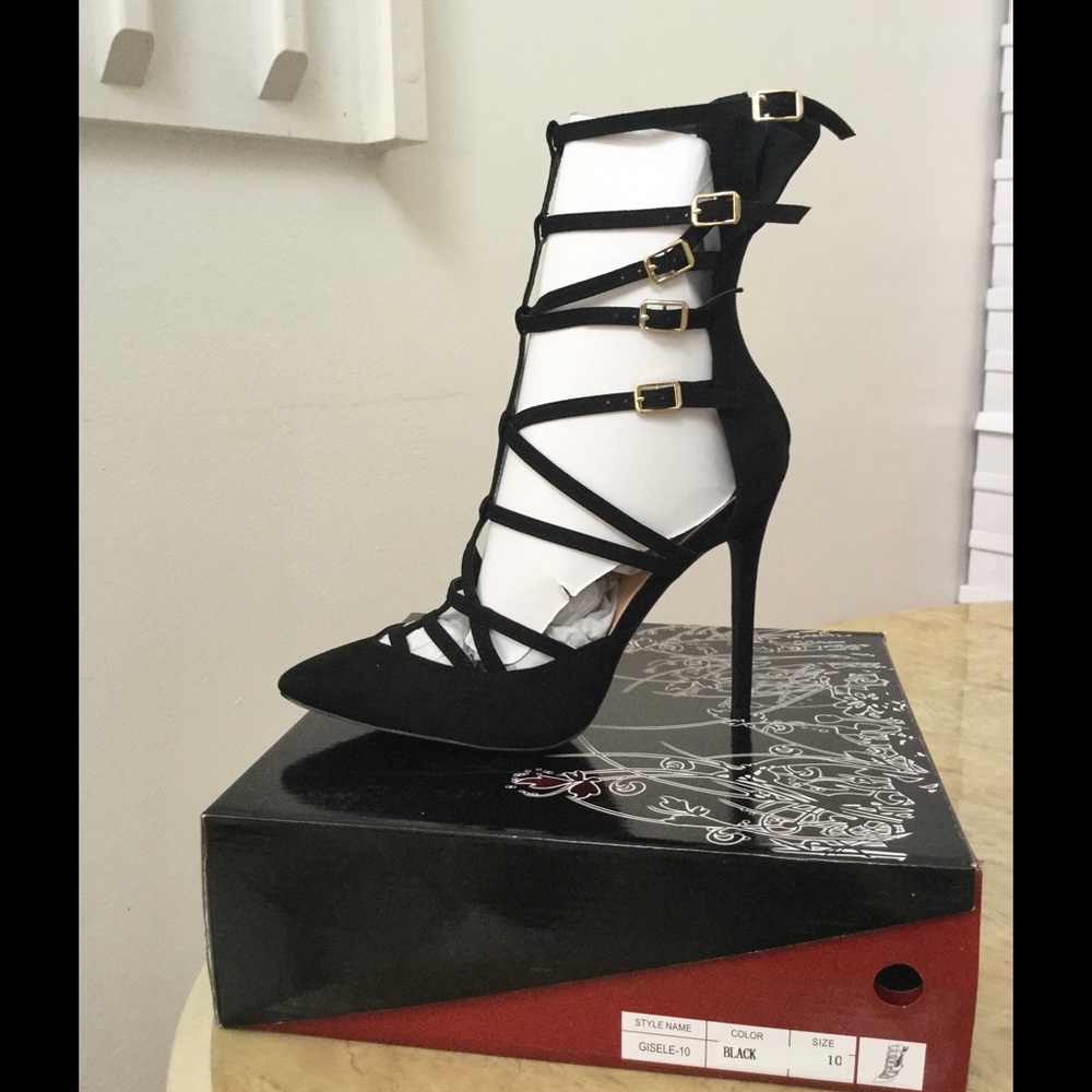 LAST ONE! FIRM Liliana black suede gladiator pumps