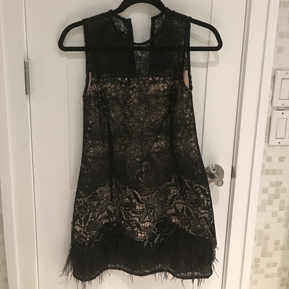 Alexis Black Feather Overlay Dress