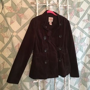 Brown double breasted jacket.