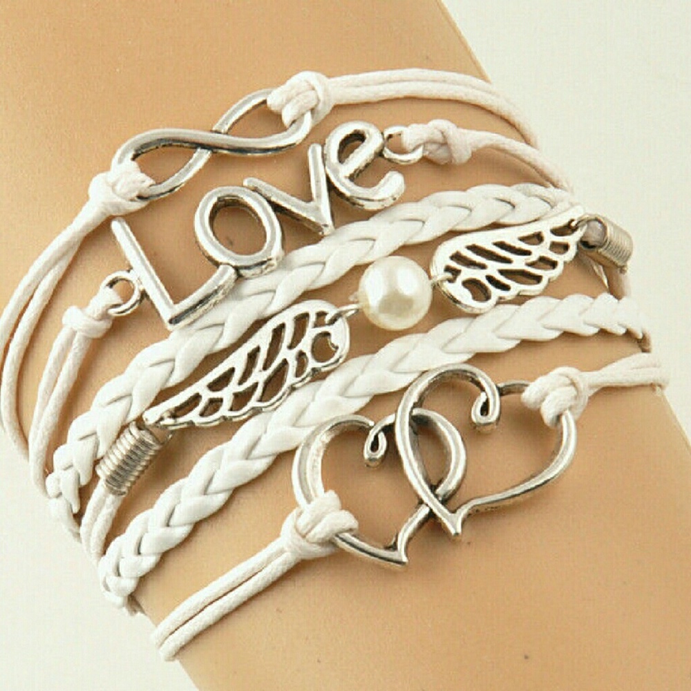 Vintage Handmade Bracelet, White with Silver - Picture 1 of 3