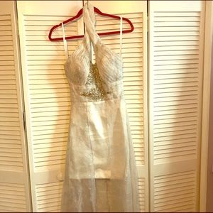 White iridescent prom dress