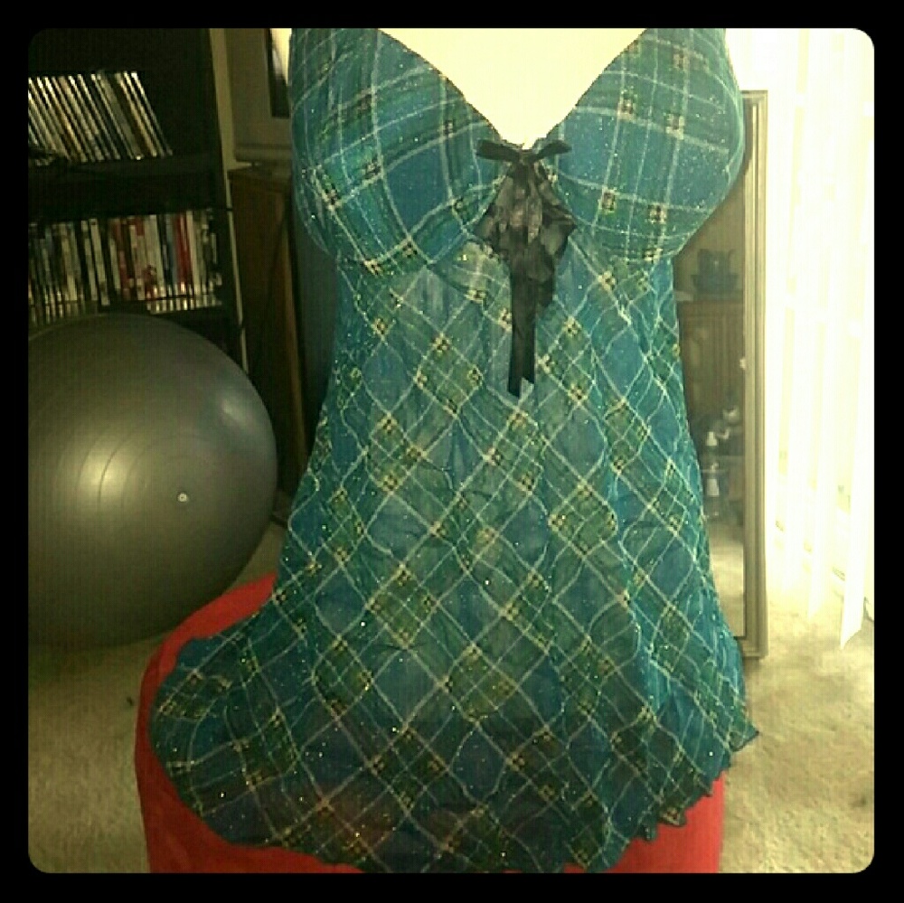 Lane Bryant Cacique  Blue Green Plaid Teddy