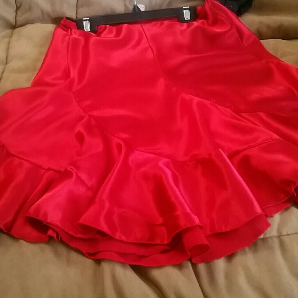 Red silky skirt