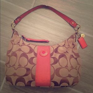 Tan & orange Coach bag with matching wallet