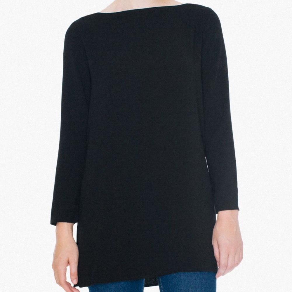 American Apparel Crepe Boatneck Top Large L Black