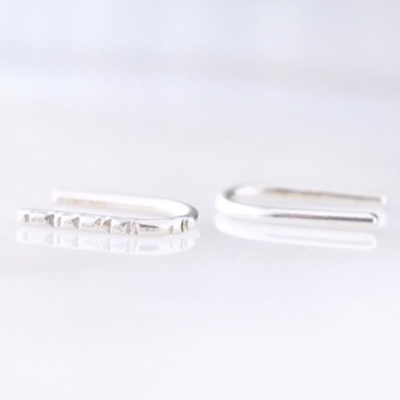 925 Sterling Silver Teensy Tiny Etched Ear Pins Textured Ear Crawler Earrings - Picture 1 of 7