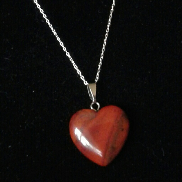 New *HC Natural Red Jasper Heart Solid 925S 18"Nk - Picture 1 of 4