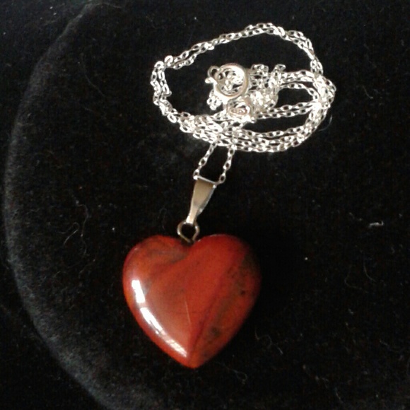 New *HC Natural Red Jasper Heart Solid 925S 18"Nk - Picture 2 of 4