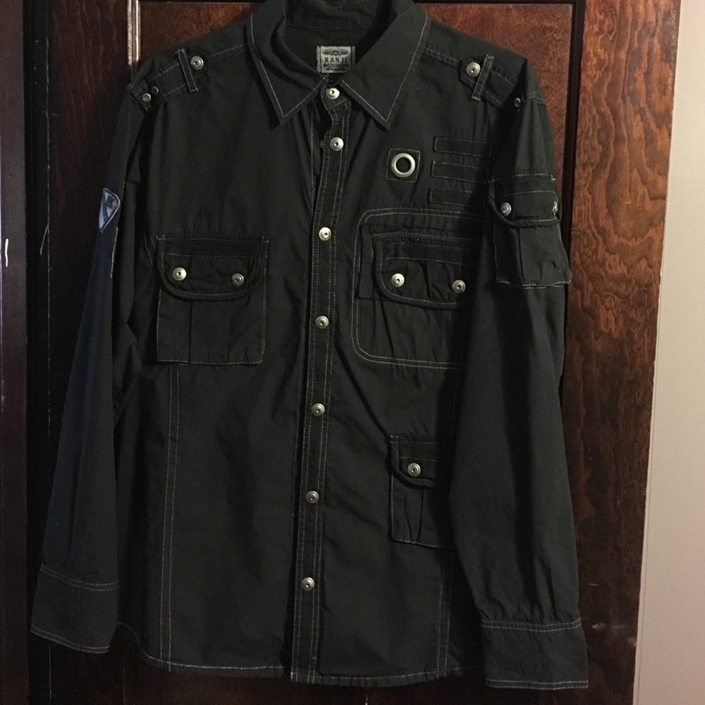 Kanji black military style black dress shirt