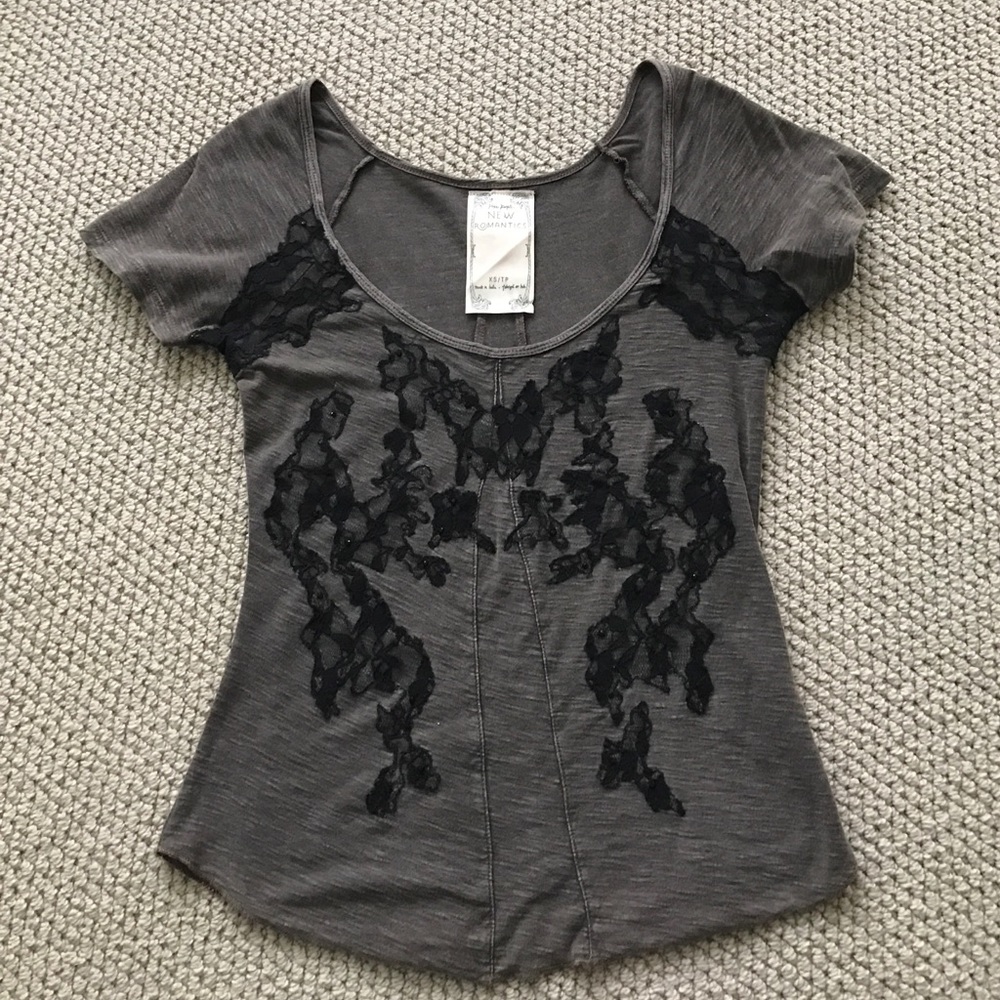 Short sleeve Free People tee with lace detail