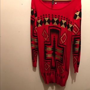 Red printed sweater dress