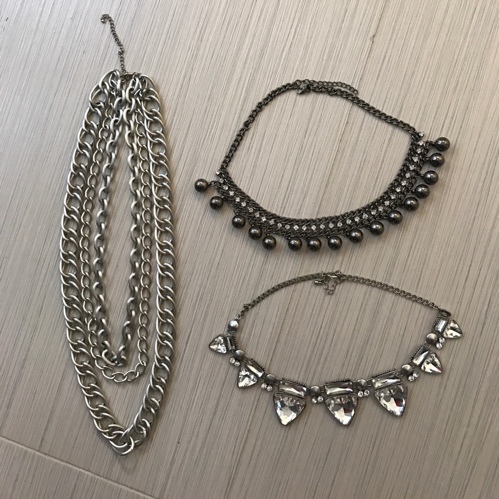 Bundle set of 3 chain silver statement necklaces