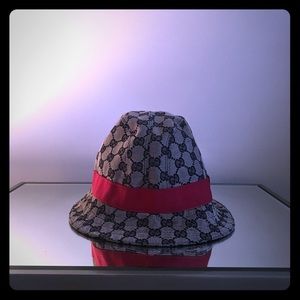 Vintage Gucci Brown Canvas Red Trim Bucket Hat