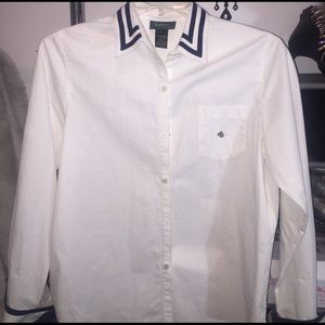 Ralph Lauren White & Navy Button Up