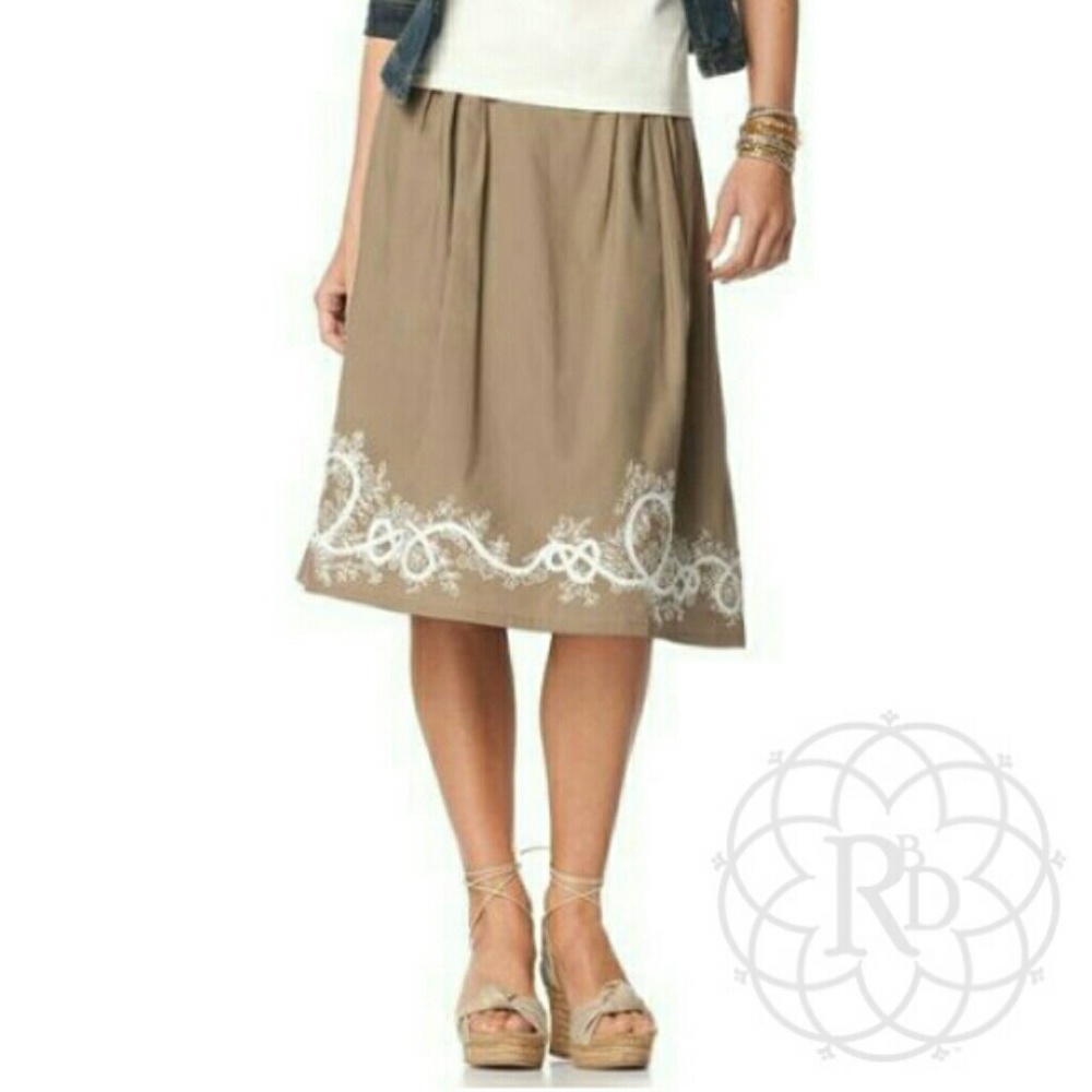 Coldwater Creek Tan Embroidered Border Skirt