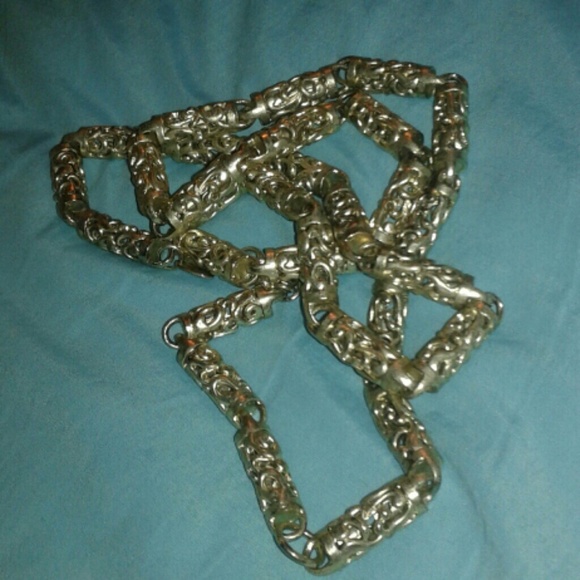 Vintage belt EXP silvertone linked round tubular pieces chain belt - Picture 4 of 6