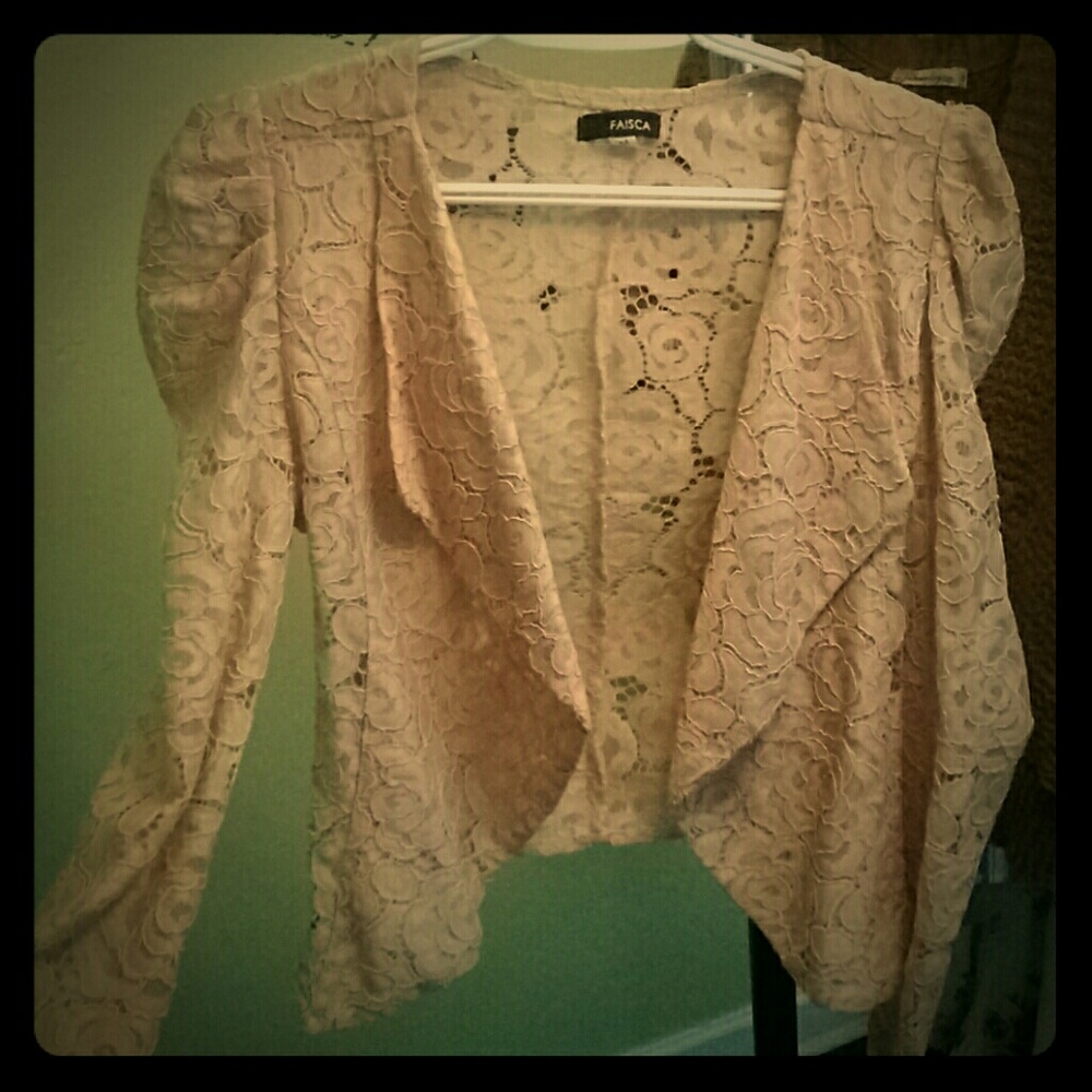 Salmon colored lace blazer