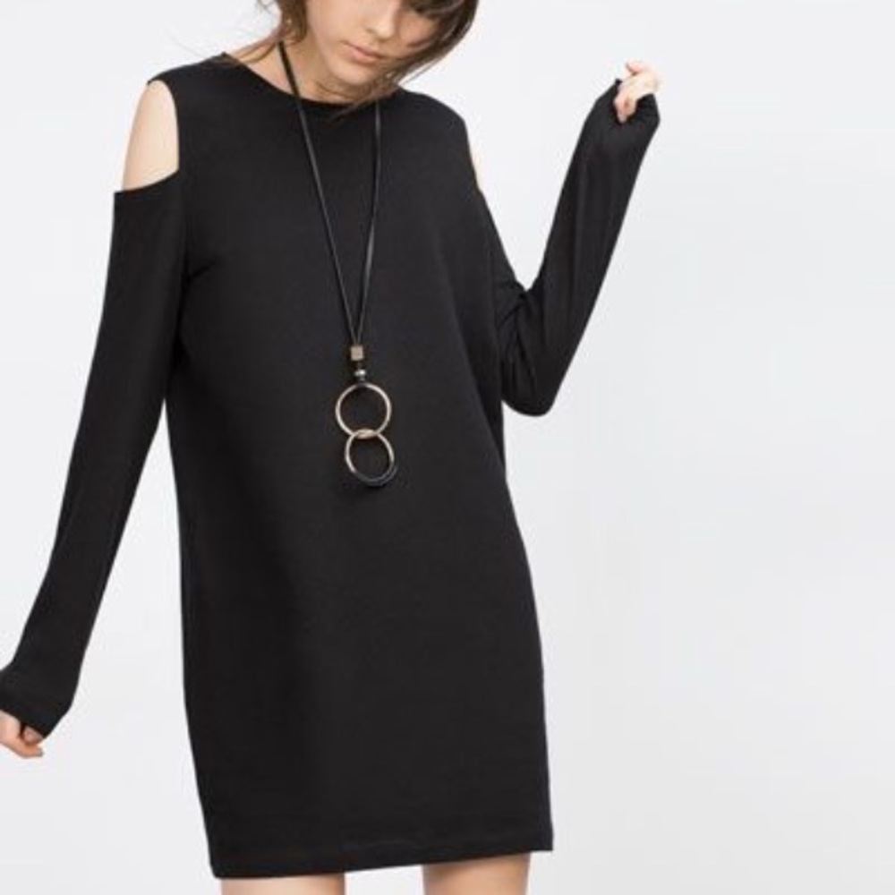 Zara black cut out shoulder dress