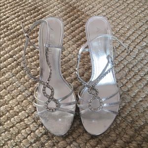 Silver formal heels with rhinestones