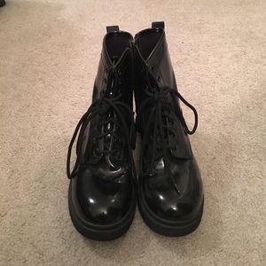 Patent leather combat boots