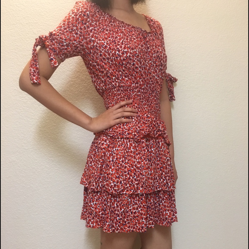 Maje Printed off shoulder short dress
