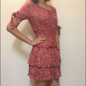 Maje Printed off shoulder short dress