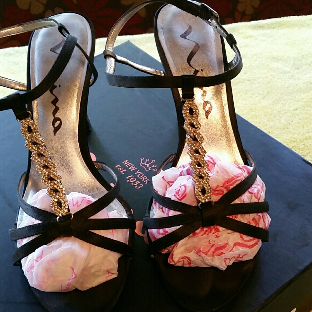 Black open toe 2 inch heel with rhinestones  up ce