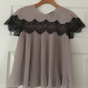 Topshop Pretty Black Lace Pleated Top