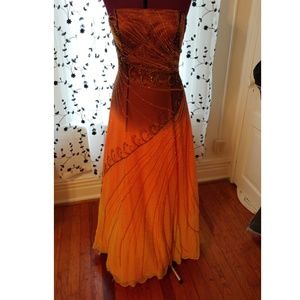 Prom Formal Orange Ombre Beaded Gown