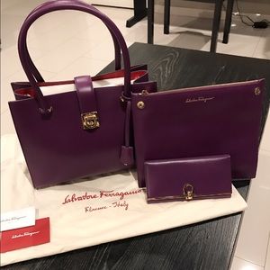 Salvatore ferragamo purple purse and wallet