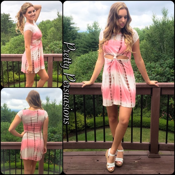 LAST ONE‼️Pink Coral Tie Dyed Knot Front Dress - Picture 4 of 8