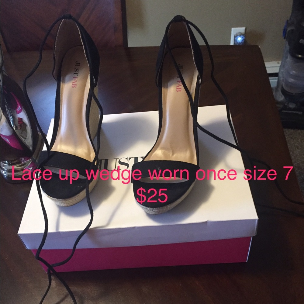 Calf lace up wedges