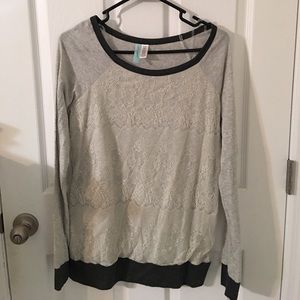 Grey and cream colored lace blouse