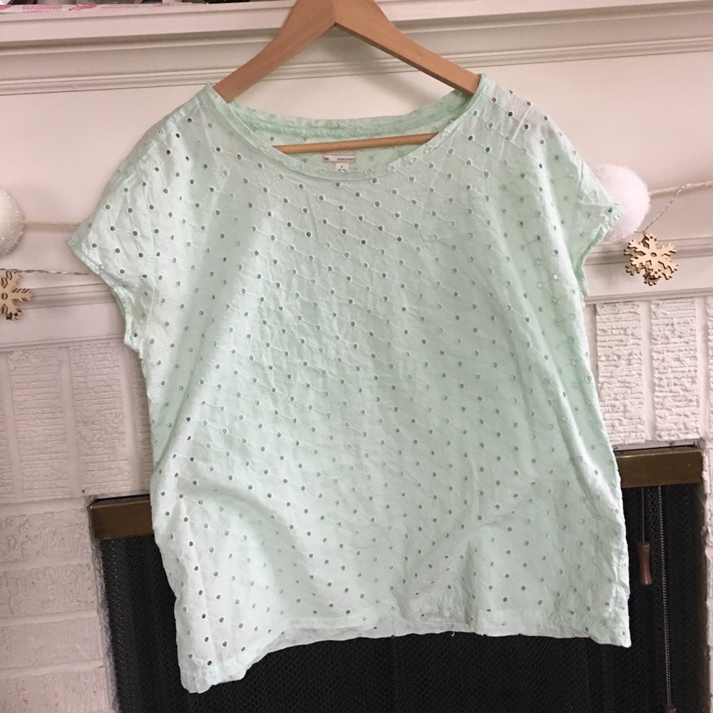 Mint eyelet short sleeve top