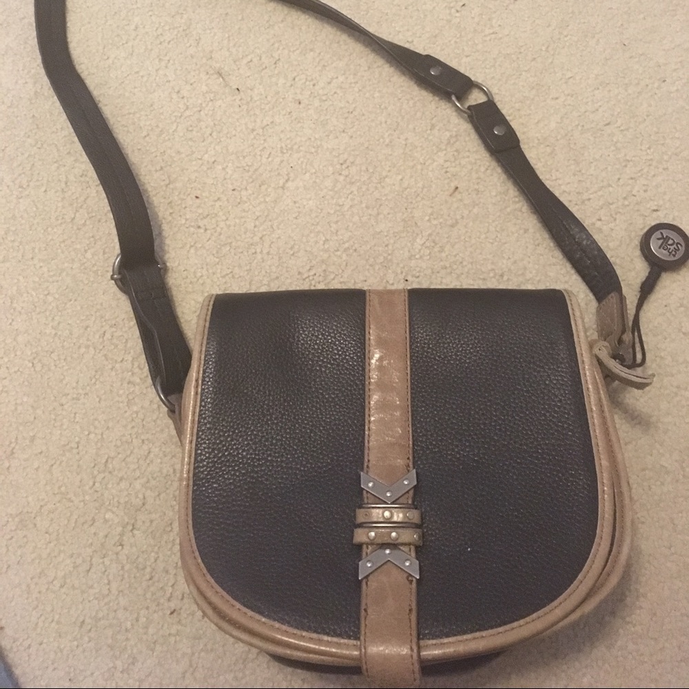 Black and brown leather over the shoulder purse