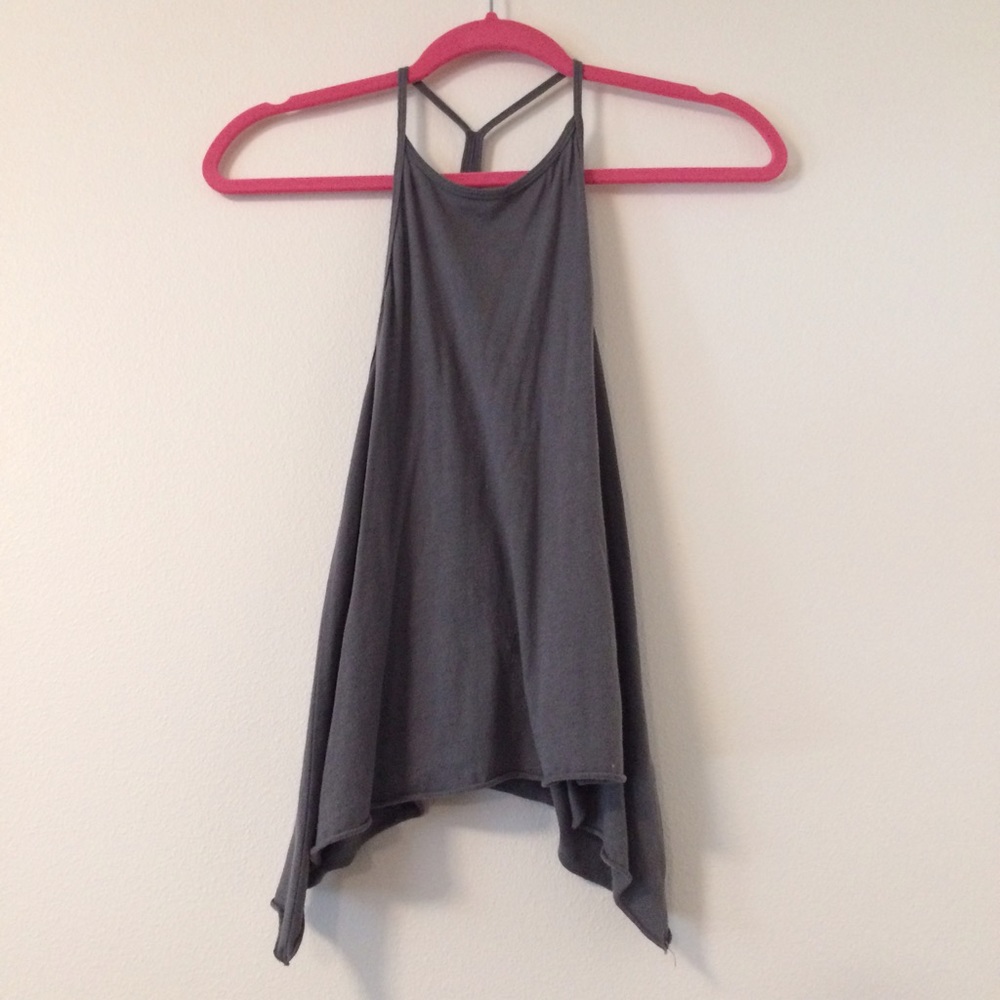 Grey, high neck tank top.