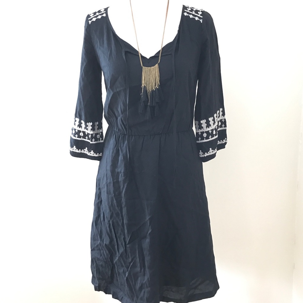 Black boho dress with cream embroidered detail