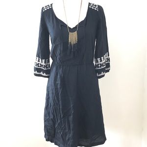 Black boho dress with cream embroidered detail