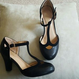 Black T-Strap Pumps