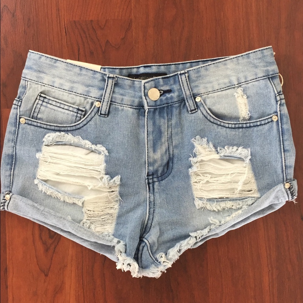 Distressed denim shorts