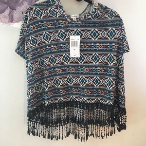 Tribal print, breezy pullover with hood!