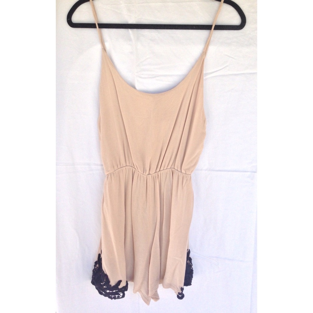 Nude and Black Lace Open Back Romper