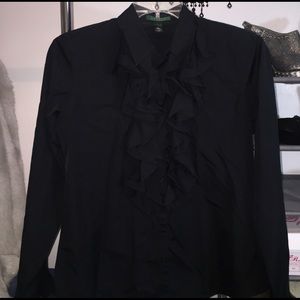 Ralph Lauren Black Ruffle Button Down