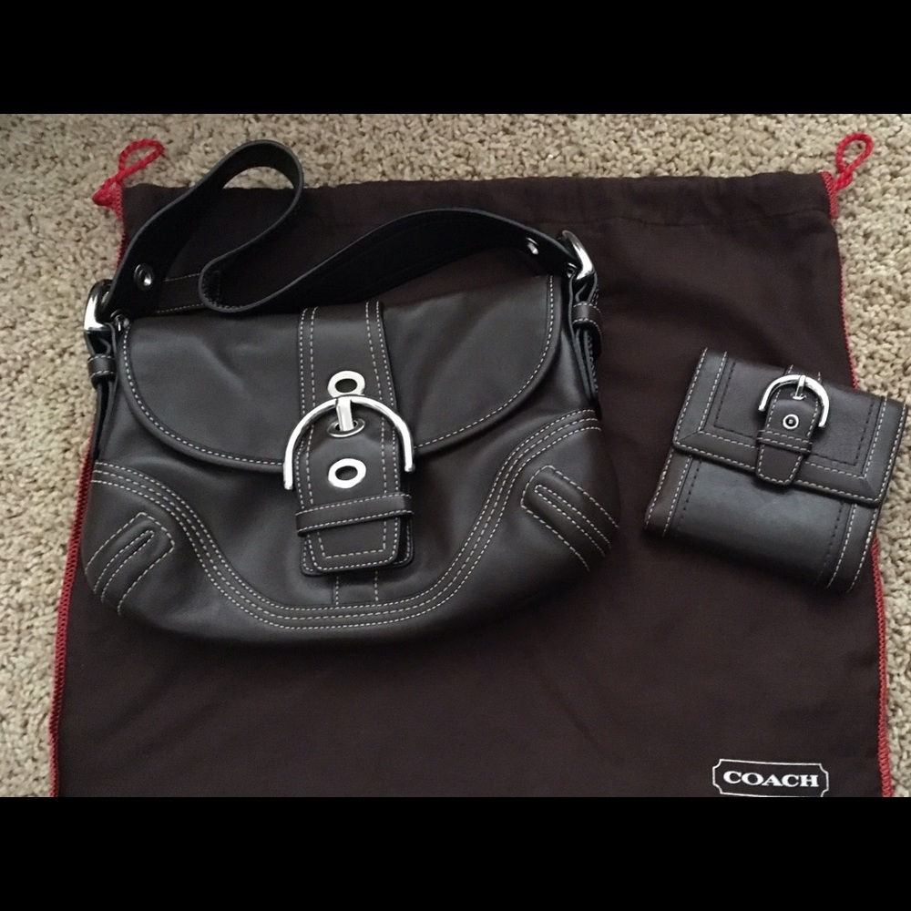 Coach brown leather purse + wallet