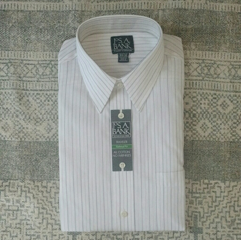 Men's Dress shirt, white with neutral stripe