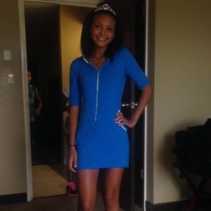 Blue zip up dress with pockets