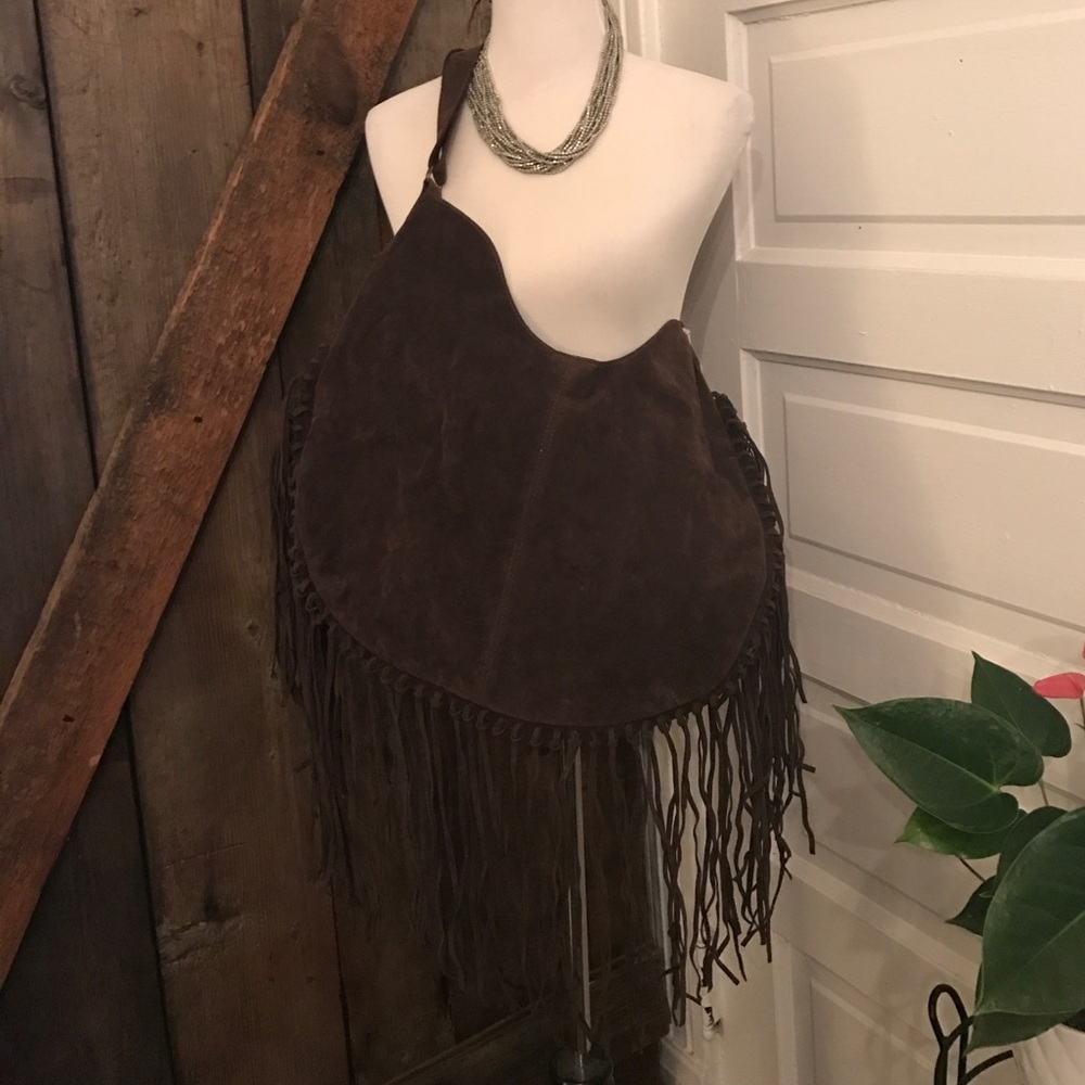 NWT faux suede fringe hobo bag